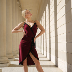 Oxblood Lace Wrap Dress